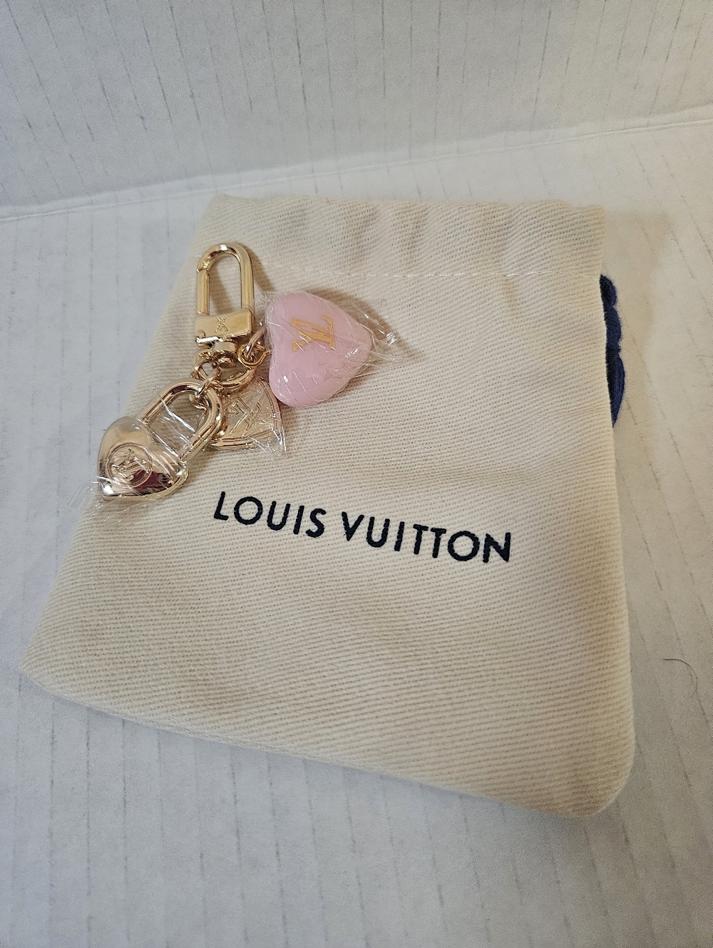 Gold Tone Monogram Heart Keychain/Bag Charm